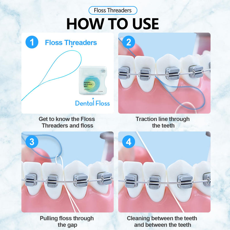 RAZOKO Floss Threaders | Dental Floss Threaders for Braces, Bridges, and Implants |210PCS (Pack of 3) 70 Count (Pack of 3)