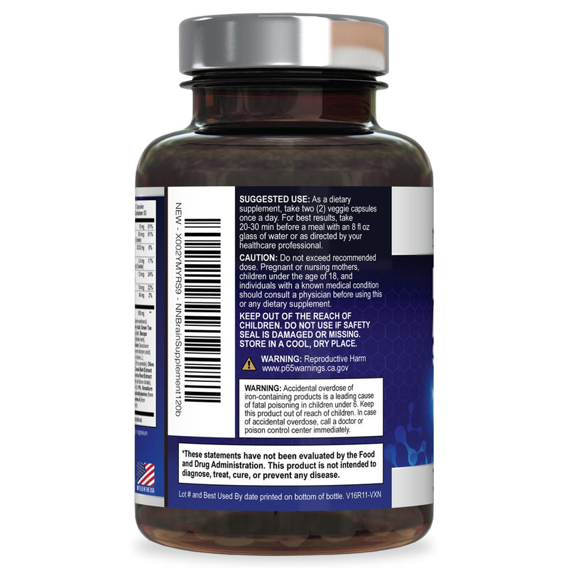 Brain Memory Supplement Pills - 3X Strength Nootropics for Concentration, Clarity & Focus Support - Brain Health Cognitive Vitamins with Bacopa, Phosphatidylserine & DMAE, Brain Booster - 120 Capsules 120 Count (Pack of 1)