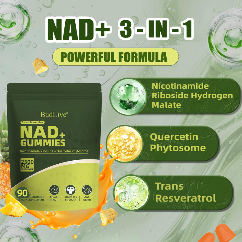 NAD Resveratrol Gummies, Liposomal NAD Gummies for Women | with Nicotinamide Riboside, Quercetin, Trans-Resveratrol, Anti-Aging, Cellular Energy & Healthy Aging Support, Non GMO