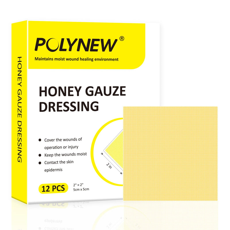 Manuka Honey Gauze Dressing, 2"x2"-12 Individual Package, Manuka Honey Wound Care Gauze for Ulcers, Bedsore, Burns, Abrasions and Cuts for Wound Healing Dressing