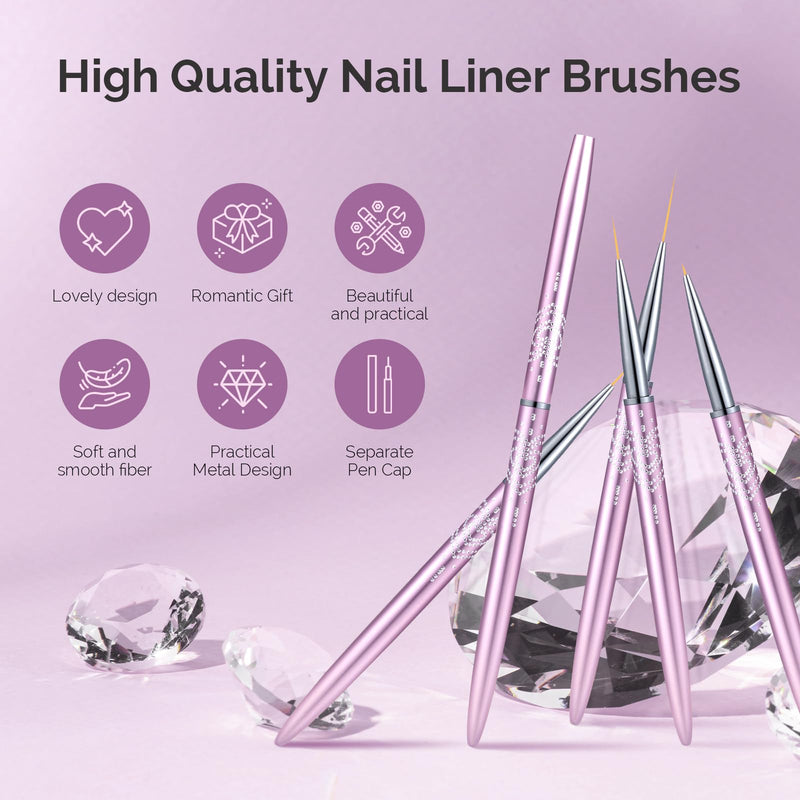 MelodySusie Nail Art Liner Brushes 5Pcs Professional Gel Polish Painting Art Design Pen Set for Thin Long Lines, Tiny Details, Fine Drawing, Delicate Coloring,Sizes 5/7/9/11/20mm Purple - BeesActive Australia