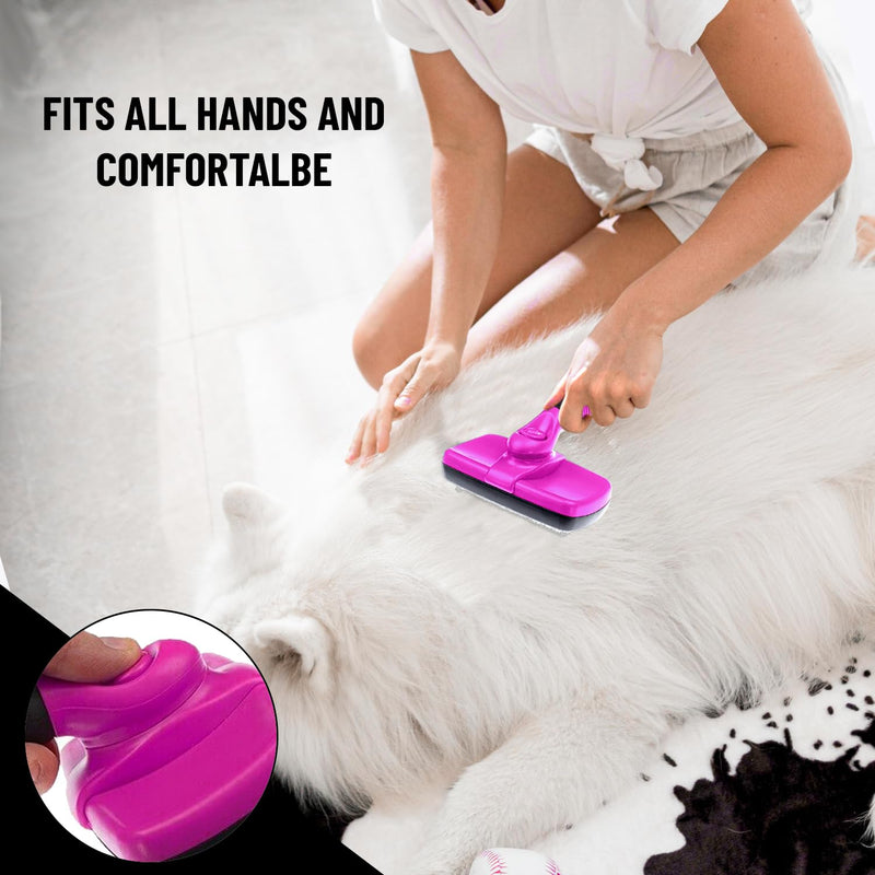 Complete Professional Pet Grooming Kit with Pet Hair Removal Tool Brush Gloves, Self Cleaning Slicker Brush, and Pro Grooming Dog Brush Deshedder Comb to Reduce Shedding (Pink) Pink - BeesActive Australia