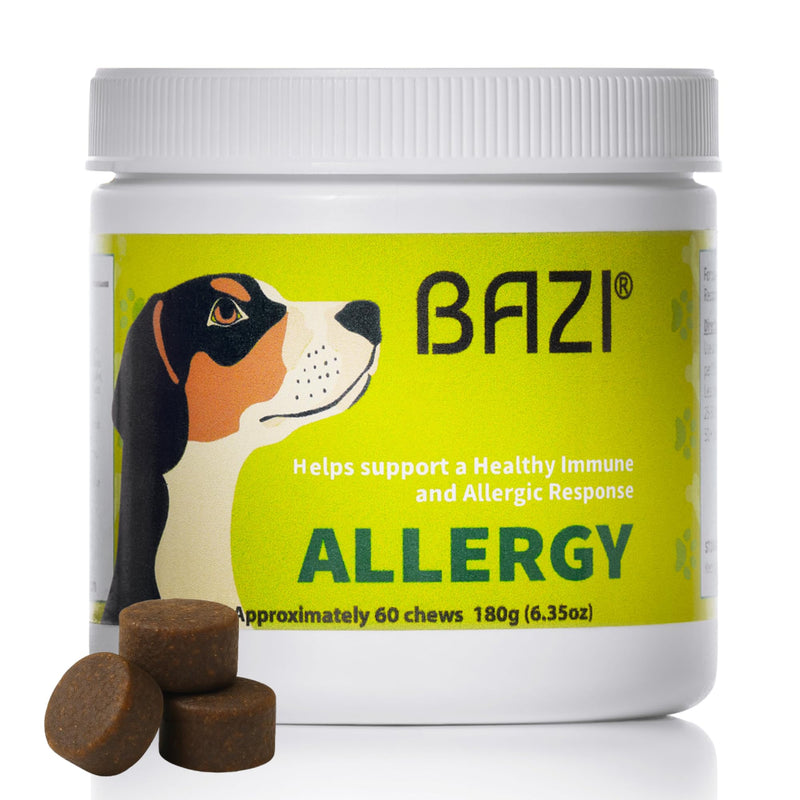 BAZI Allergy Relief Dog Chews – Quercetin, Turmeric, Ashwagandha, Probiotics & Colostrum – Seasonal Allergy, Immune & Digestive Support – for Itchy Skin & Hot Spots – All Breeds & Sizes