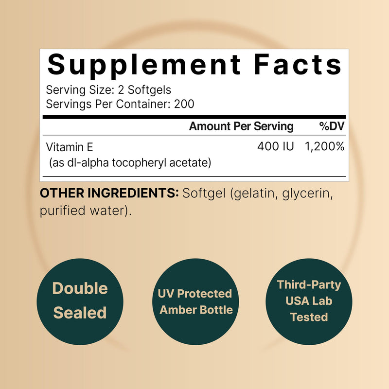 NatureBell Vitamin E Oil Softgels, 400iu Per Serving, 400 Pills | Essential Antioxidant Supplements, Easily Absorbed Form ‚Äì Supports Skin, Heart, & Immune Health ‚Äì Non-GMO - BeesActive Australia