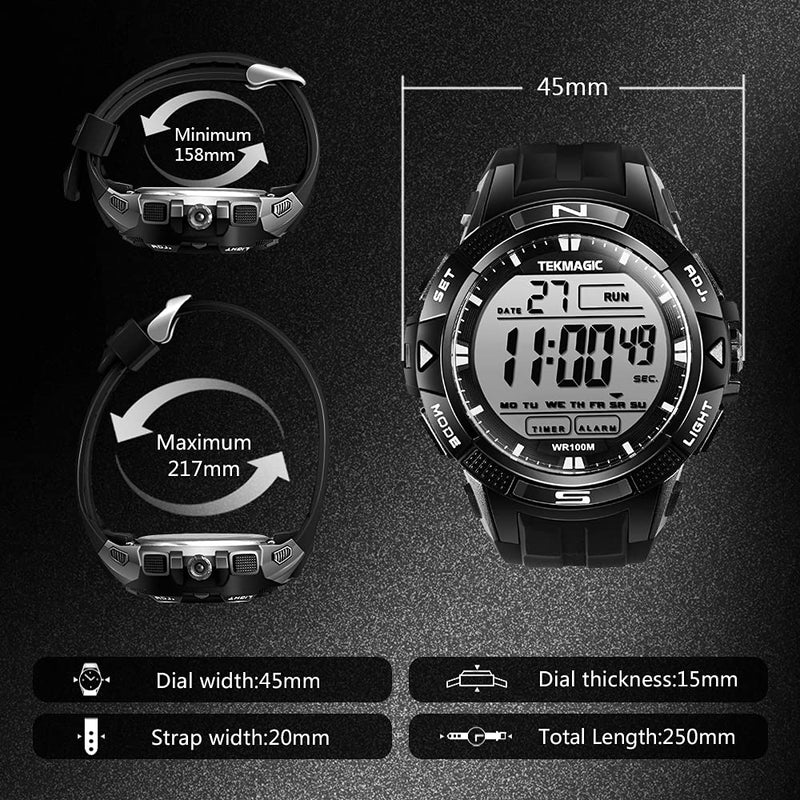 10ATM Waterproof Sport Watch for Swimming Diving with Stopwatch, 12/24 Hour Format, Dual Time Zone, Alarm Functions (2019 Version)