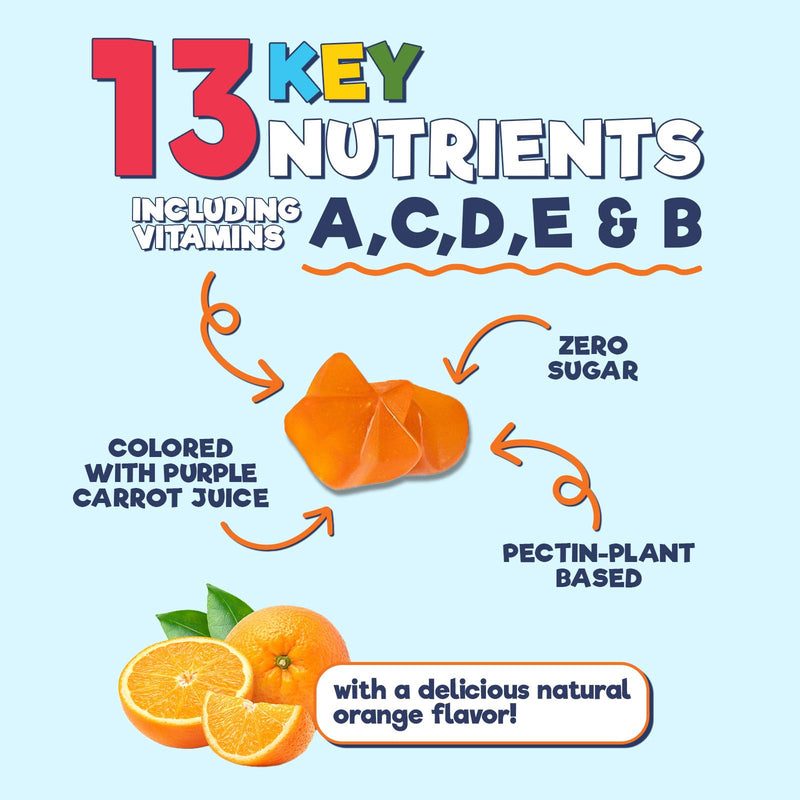 Kids Multivitamin Gummies - Sugar Free - Tasty Orange Flavor Gummy - Daily Immune Support with 100% Vitamin B12 - Essential Vitamins A, C, D3, E, B6, & Zinc Kid's Multivitamin - Non-GMO - 60 Gummies