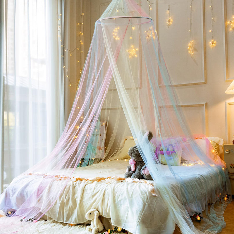 Rainbow Mosquito Mesh Net for Bed Canopy Large Dome Hanging Bed Net Tent for Double/Single Bed,Bed Canopy for Princess Bed,Ideal for Bedroom Decorative or Travel (Rainbow) Rainbow - BeesActive Australia