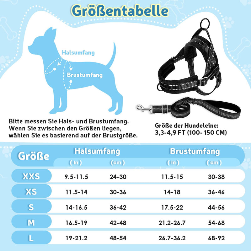 Eyein Dog Harness with Leash for Small Medium Dogs, No-Pull Adjustable Chest Harness with 2 Leash Clips, Reflective & Lightweight Harness with Soft Padding (Black, XXS) Black - BeesActive Australia