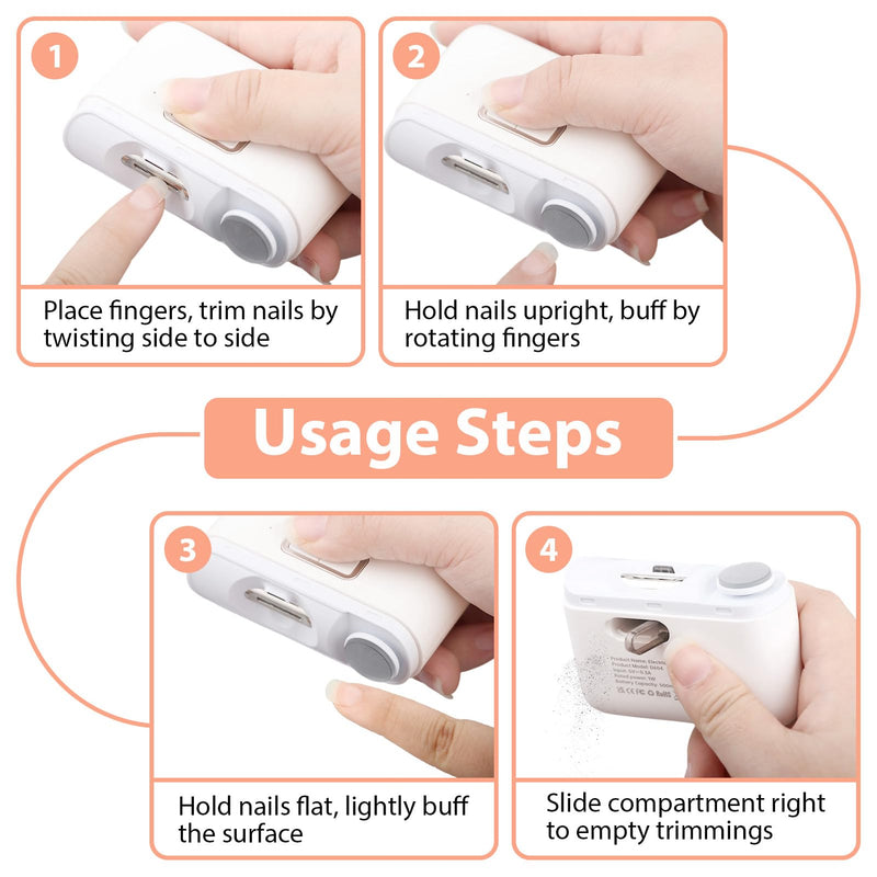 Electric Nail Clipper with LED Light, Rechargeable Nail Trimmer for Babies, Toddlers, Adults & Seniors, Quiet Baby Nail File with Storage Box, Safe Fingertip & Toenail Cutter - BeesActive Australia