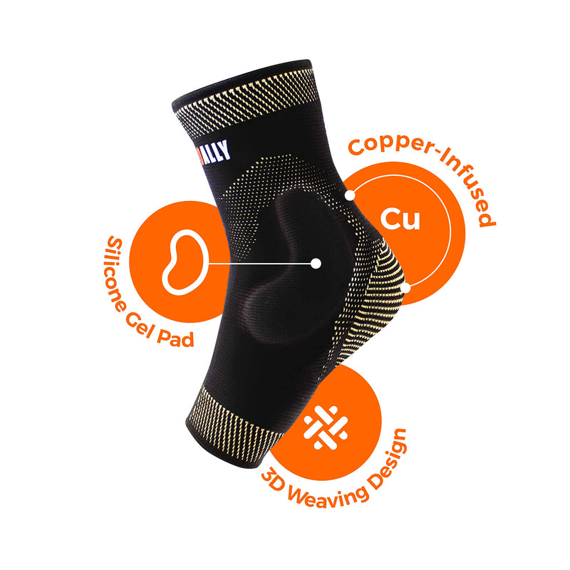 NeoAlly Copper-Infused Ankle Compression Sleeve Silicone Gel Ankle Support Brace for Ankle Sprain Protection,Achilles Tendon, Pain Relief, X-Large, 1 Pair X-Large (1 Pair)