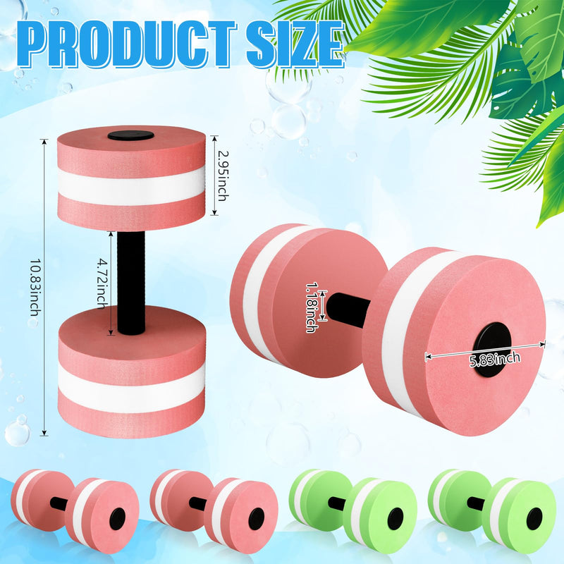 4 Pcs Water Weights Aquatic Exercise Dumbbells for Pool Water Dumbbell Set EVA Foam Pool Weights Dumbbells Resistance Water Aerobics Weight Fitness Barbells Equipment Pink, Green