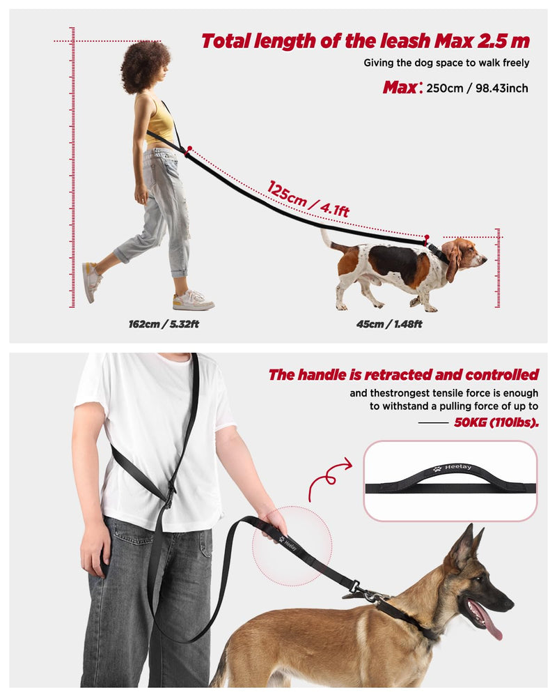 Hands Free Dog Leash, 8.2ft Multifunctional Crossbody Rope with Explosion-Proof Handle and Adjustable Training Hands Free Leash for Medium Dog Matte Black - BeesActive Australia