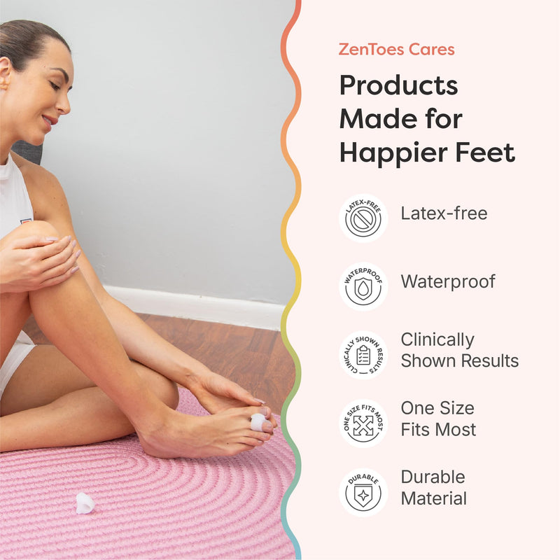 ZenToes Gel Toe Separators for Overlapping Toes, Bunions, Big Toe Alignment, Corrector and Spacer - 4 Pack (White) White