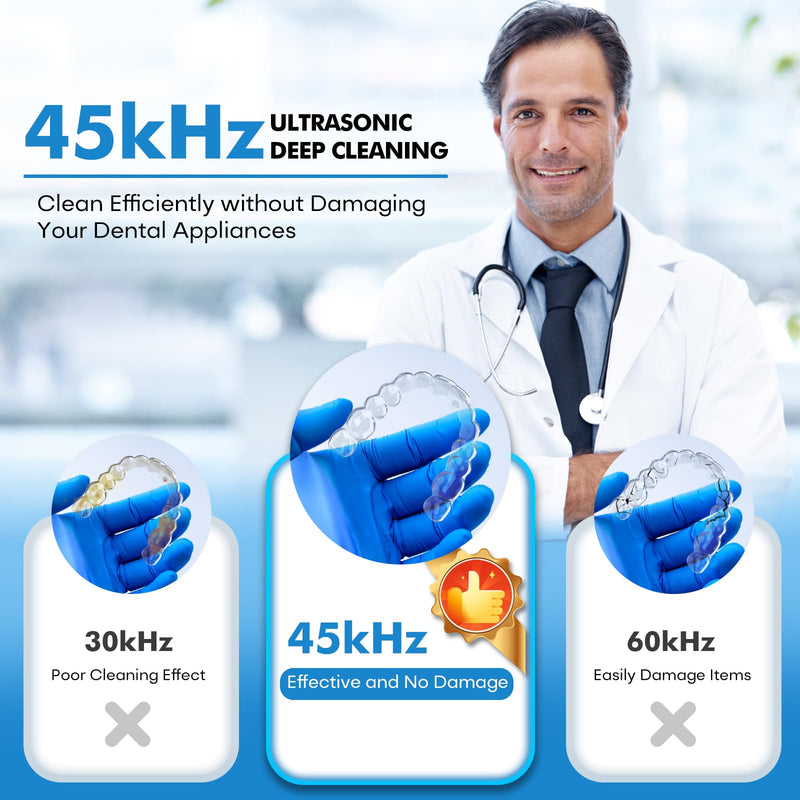 Upgraded Ultrasonic Retainer Cleaner Machine, 45kHz Ultrasonic Dentures Cleaner for Night Guards, Braces, Aligner, Toothbrush, Jewelry and More, 200ML Capacity, Black1 Black