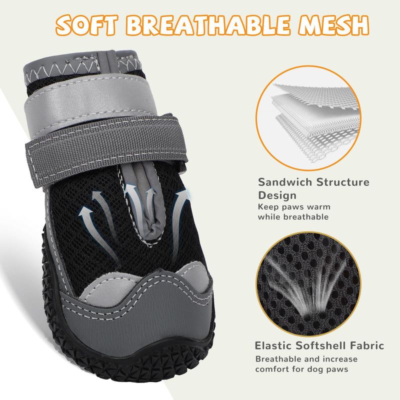 Dog Shoes for Large Small Medium Size Dogs,Dog Boots & Paw Protectors to Prevent Licking,Dog Booties with Reflective for Outdoor Winter Snow, Hiking,Hot Pavement,Hardwood Floors(Black Grey,Size3) Black Grey 3 - BeesActive Australia