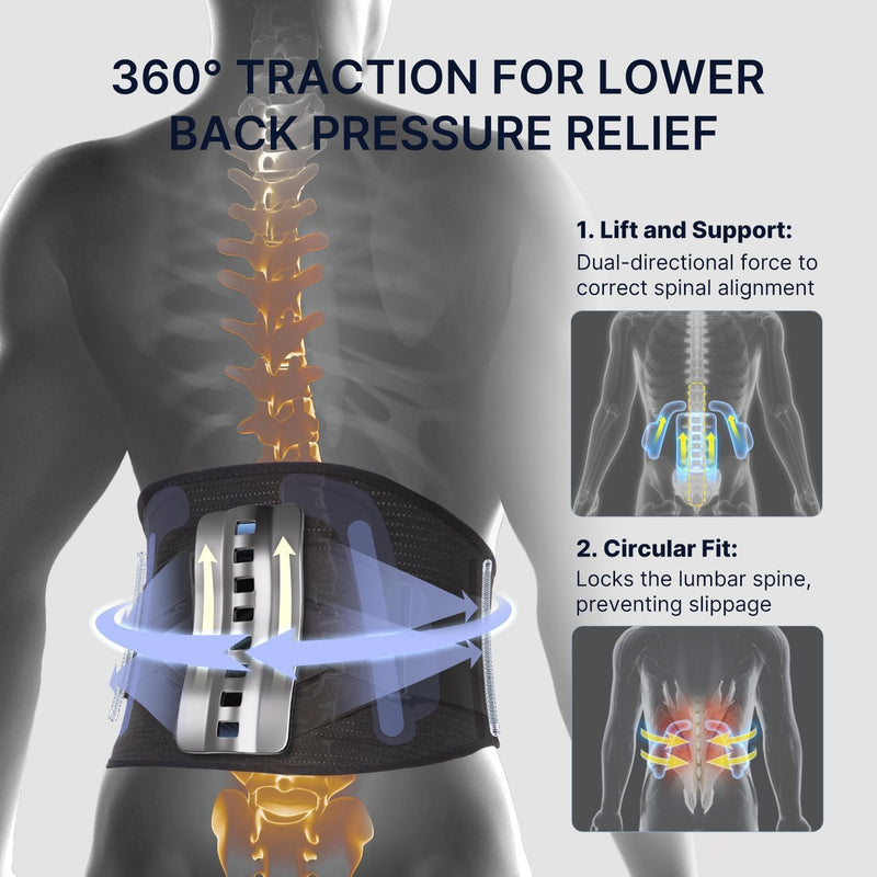 Fit Geno Back Brace for Lower Back Pain Relief: Adjustable Support with Ergonomic Lumbar Pad for Herniated Disc Sciatica and Lumbar Strain - Breathable Design for Men & Women (L/XL) L/XL (Waist: 38" - 46") Black - BeesActive Australia