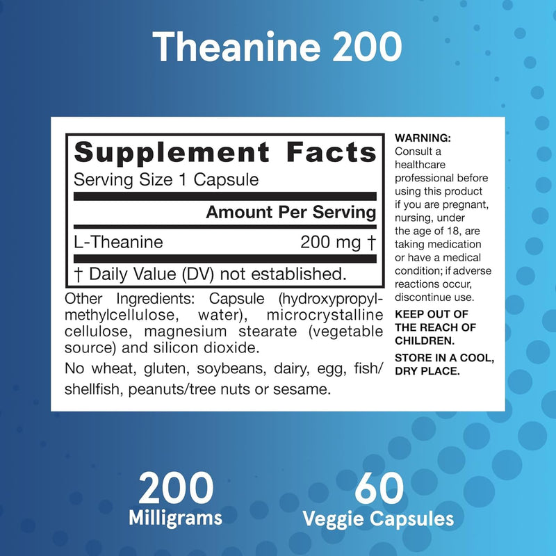 Jarrow Formulas Extra Strength L Theanine 200mg Dietary Supplement that Promotes Relaxation, Supplement for Relaxation Support, 60 Veggie Capsules, 60 Day Supply (Pack of 2) 60 Count (Pack of 2) Theanine 200mg - 2 Pack