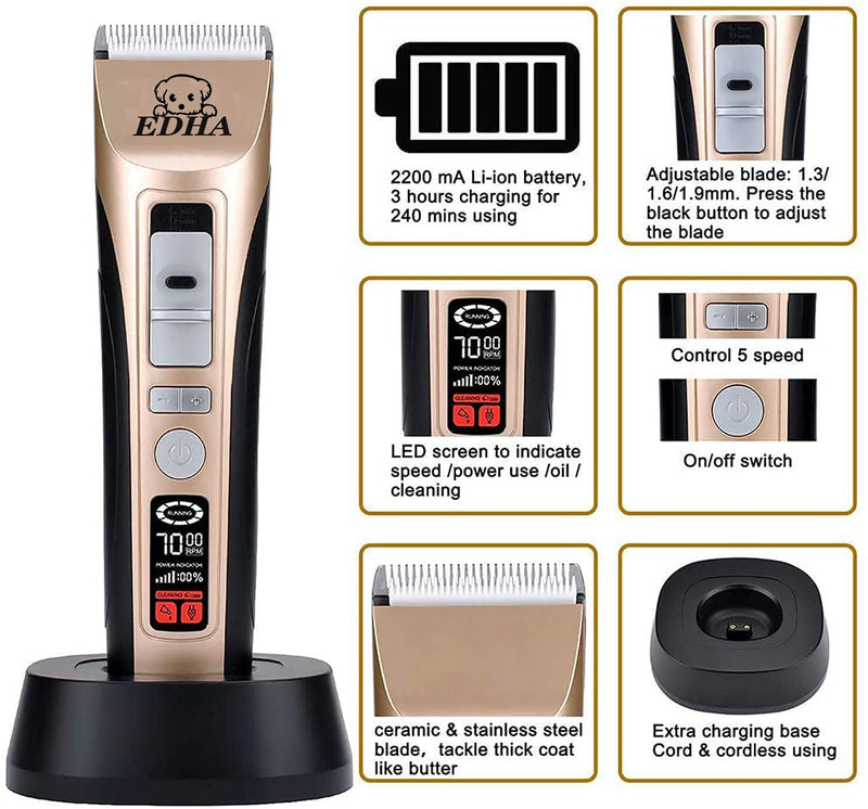 EDHA Dog Clipper - Animal Hair Clipper Kit 5-Speed Clipper for Dog Cats Wireless Pet Hair Trimmer Animal Clipper Hair Clipper Dog Cat P-005 - BeesActive Australia