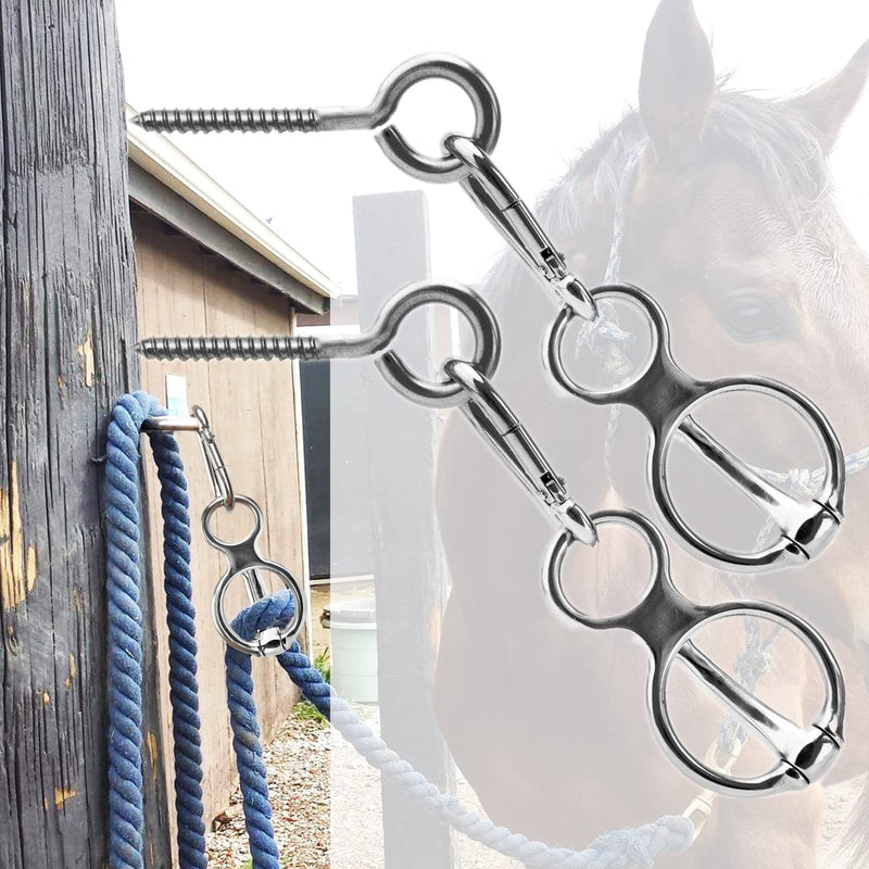 2pcs Horse Tie Ring, Heavy Duty Stainless Steel Tie Ring Horse Training Equipment with Eye Bolt,Quick snap,Humane and Safe Tie Way 2 - BeesActive Australia