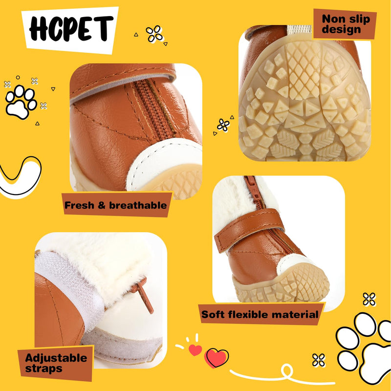 Hcpet Dog Shoes for Small Dogs, Waterproof Dog Boots & Paw Protectors for Hot Pavement Winter Snow Hiking, Anti-Slip Dog Booties for Hardwood Floor Brown Size 3 #3 (Width 1.49 inch) for 11.0-16.5 lbs - BeesActive Australia