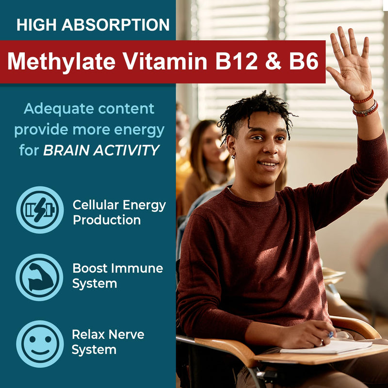 11-IN-1 Brain Supplement for Memory and Focus with L-Tyrosine L-Theanine, Methylated B12 & B6, Lion's Mane Mushroom, Ginkgo Biloba, Bacopa Monnieri, Choline for Focus, Nootropic, Energy, 2Packs 60 Count (Pack of 2)