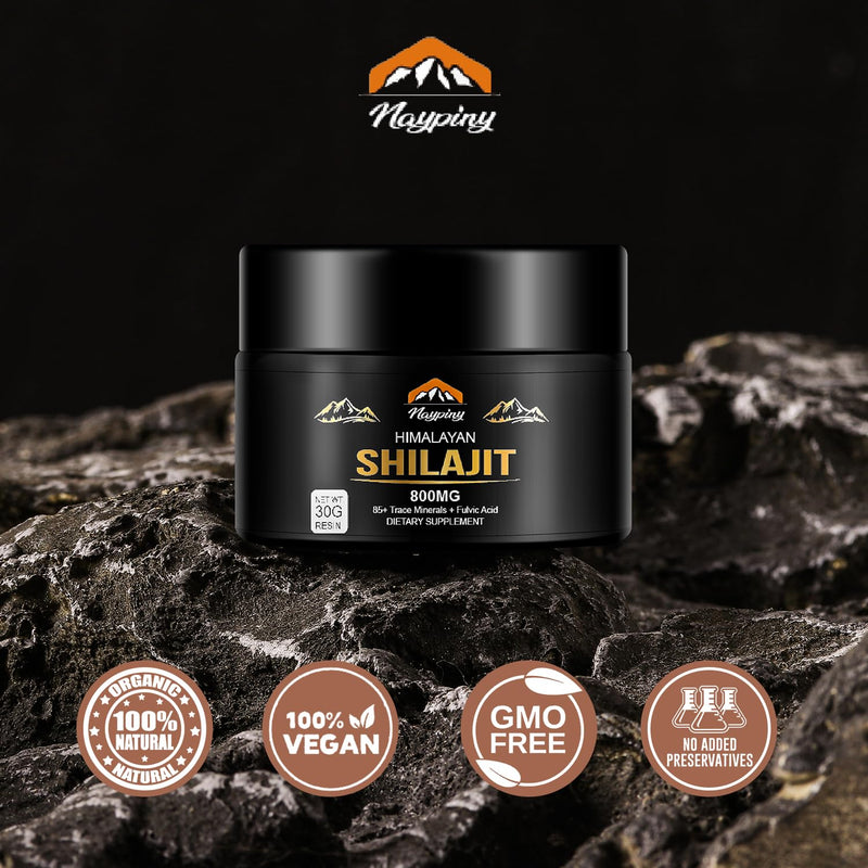 Shilajit Pure Himalayan Organic Resin - 800mg Maximum Potency Natural Organic Shilajit Resin with 85+ Trace Minerals & Fulvic Acid for Energy, Immune Support, Men & Women, 30 Grams Black - BeesActive Australia
