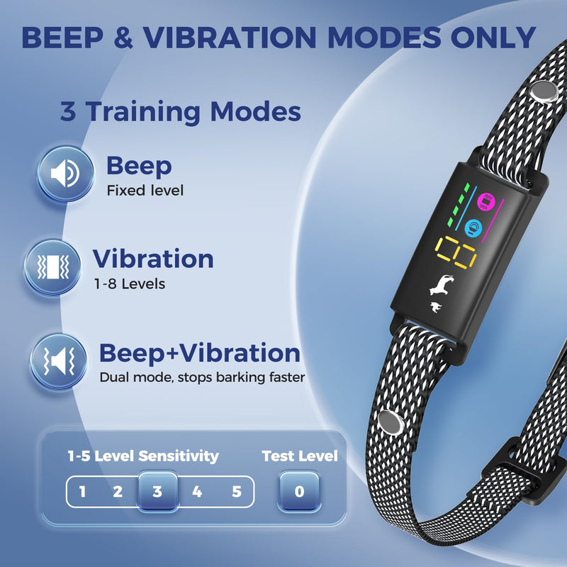Anti-Bark Collar for Small Dogs, No Shock Bark Collar with Beep & Vibration Only, 1-5 Sensitivities Adjustable, Rechargeable Dog Barking Collar, IP67 Waterproof - Humane Bark Collars, Black - BeesActive Australia