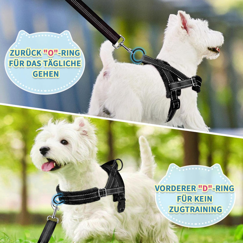 Eyein Dog Harness with Leash for Small Medium Dogs, No-Pull Adjustable Chest Harness with 2 Leash Clips, Reflective & Lightweight Harness with Soft Padding (Black, XXS) Black - BeesActive Australia