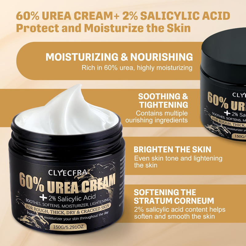 60% Urea Cream with 2% Salicylic Acid, Urea Cream 60 Percent for Feet & Hands- Maximum Strength Moisturizer for Rough, Dry, Thick & Cracked Skin, Callus Remover, Deep Hydration, 150g 5.29 Ounce (Pack of 1) - BeesActive Australia