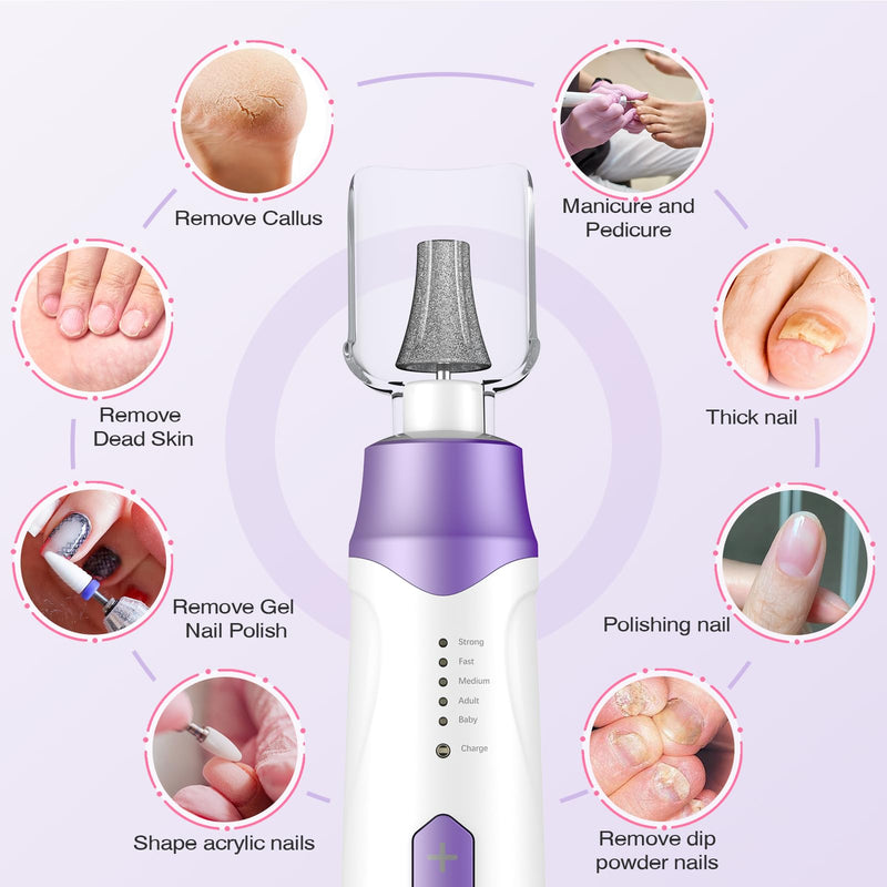 Professional Electric Nail Drill 2000mAH Portable Cordless Electric Nail File 10 in 1 Manicure Pedicure Kit ,5-Speeds Toe Nail Tools Hand Foot Care,Thick Toenail Grinder for Women Men Pets (Purple) Purple - BeesActive Australia