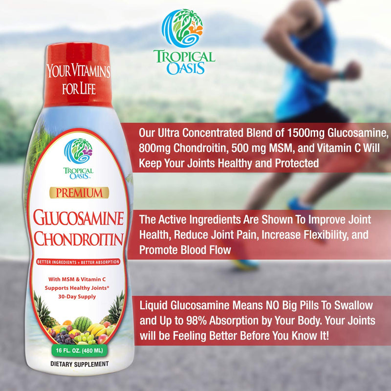 Tropical Oasis–Premium Liquid Glucosamine Chondroitin & MSM- Liquid Joint Support Formula 1500mg Glucosamine, 800mg Chondroitin, & 500mg MSM - 16 Fl Oz Tropical 16 Fl Oz (Pack of 1)