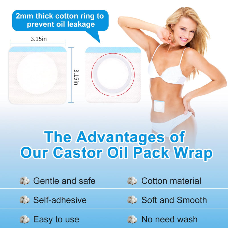 Castor Oil Pack Patches for Belly Button ‚Äì 60 Disposable Organic Cotton Self-Adhesive Pads, Leak-Proof & Breathable, No-Wash Castor Oil Wraps for Navel, Abdomen & Targeted Skin Care 60 Pieces