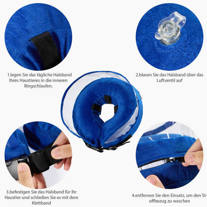 Heatail Dog Neck Brace, Inflatable Leak Protection Dog Cat Removable Dog Collar for Recovery After Operations or Wounds for Dogs (S) Blue S (Neck Circumference: 21.5-30.5cm) - BeesActive Australia