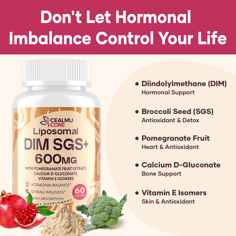 Liposomal DIM SGS Supplement 2 Pack- Estrogen Supplements | Contains Sulforaphane Glucosinolate, Vitamin E, Pomegranate Fruit,Support Detox and Antioxidant,for Women & Men 60 Count (Pack of 2)