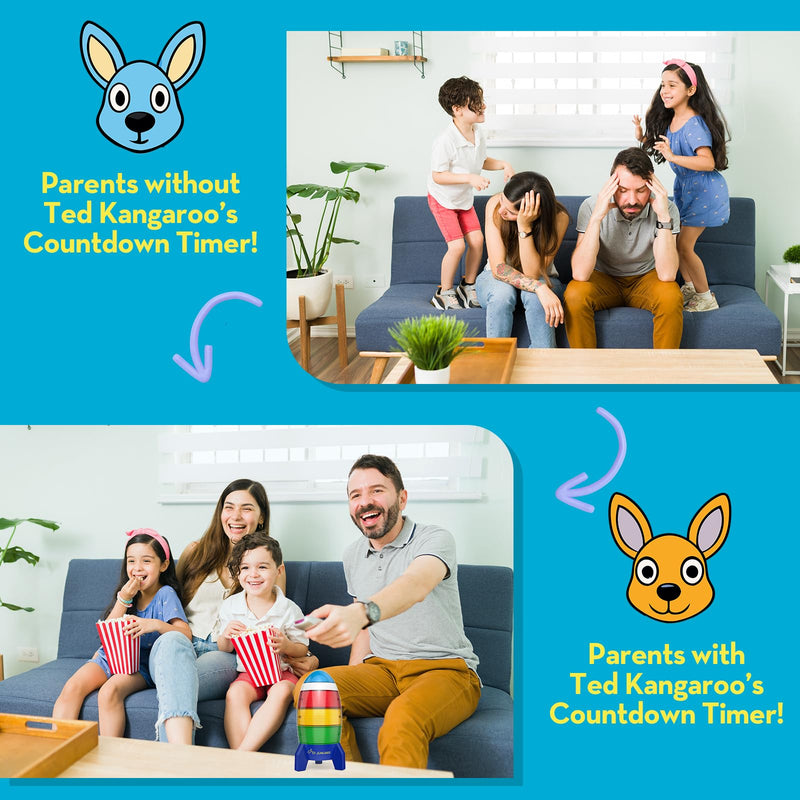 Ted Kangaroo Countdown Timer! Blast Off Visual Timer for Kids with Audio Rocket, 0-24 Hour Countdown, Memory Function, Red Yellow Green Light, Easy Setup, Battery Operated for Classroom and Home Use