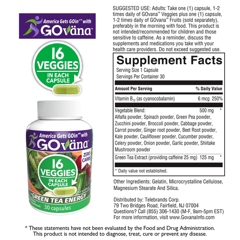 GOVANA Fruits & Veggies Supplement, 16 Fruits & Veggies, Green Tea, B12