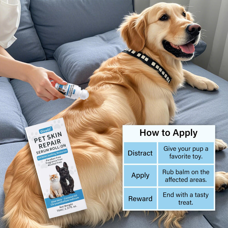 Dog Skin Repair Roll-On Serum – Natural Hot Spot & Red Spot Relief with Coconut Oil – Soothes Itchy, Dry & Irritated Skin, Supports Fur Regrowth – Lick-Safe, No-Rinse Pet Skin Care for Dogs & Cats