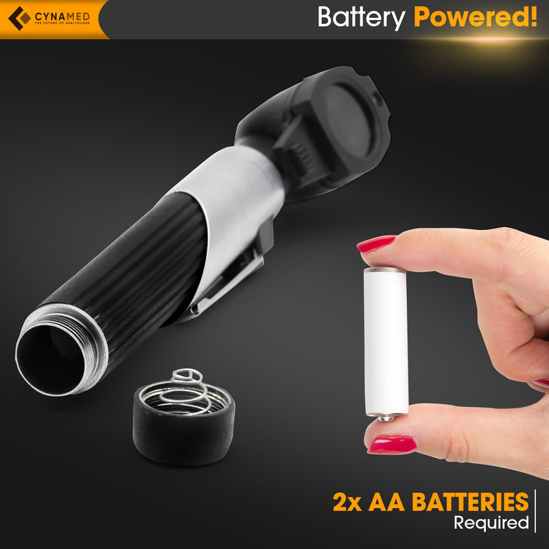 Cynamed Mini Otoscope - Portable Ear Light and Exam Kit for Home and Professional Use - 4X Magnifying Fiber Optic Scope with Spare Tips, Bulb, and Carrying Case - Pocket Diagnostic Equipment (Black) Black - BeesActive Australia