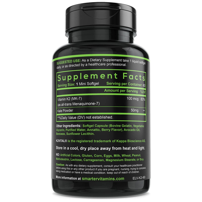 3 Pack Vitamin K2 MK7 100mcg K2VITAL Bone & Heart Support – 180 Softgels | Made with K2VITAL MK-7 and kale powder in convenient liquid softgels for daily vitamin K2 supplementation. 60 Count (Pack of 3)