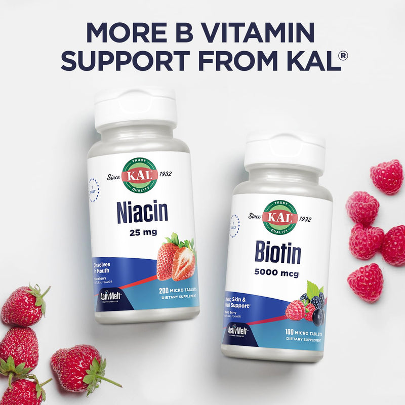 KAL Vitamin B12 Methylcobalamin 5000mcg, Healthy Energy, Metabolism, Nerve & Red Blood Cell Support,* Fast Dissolve ActivMelts, Optimal Absorption, Natural Raspberry Flavor, 90 Servings, 90 Micro Tabs | Cellular Energy, Metabolism, Nerve & Red Blood Ce...