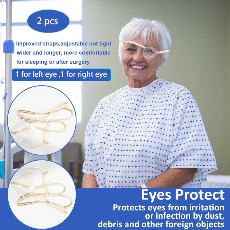 AMZVIO 2pcs Eye Shield After Cataract Surgery, Clear Eye Patch Plastic Hard Shield with Extended Elastic Strap Longer & Wider for Adults Eyes Protective After Cataract Surgery(Beige)