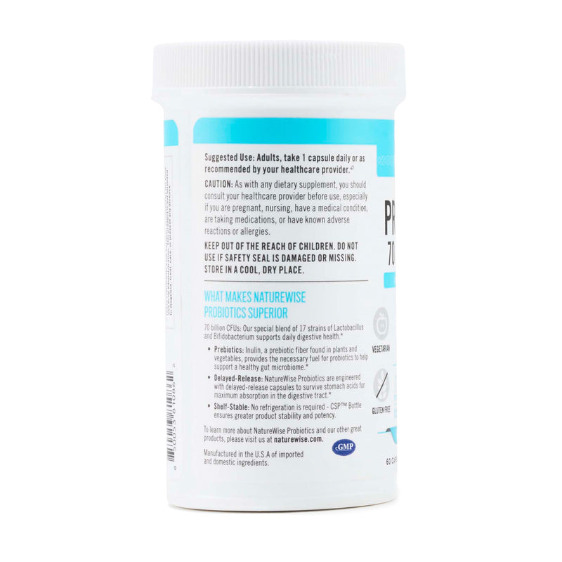 NatureWise Probiotics 70 Billion CFU - 17 Strains + Organic Prebiotics - Immune, Digestive & Gut Health Support for Women & Men - Vegetarian, Gluten-Free, Non-GMO - 60 Capsules[2-Month Supply] 60 Count (Pack of 1)