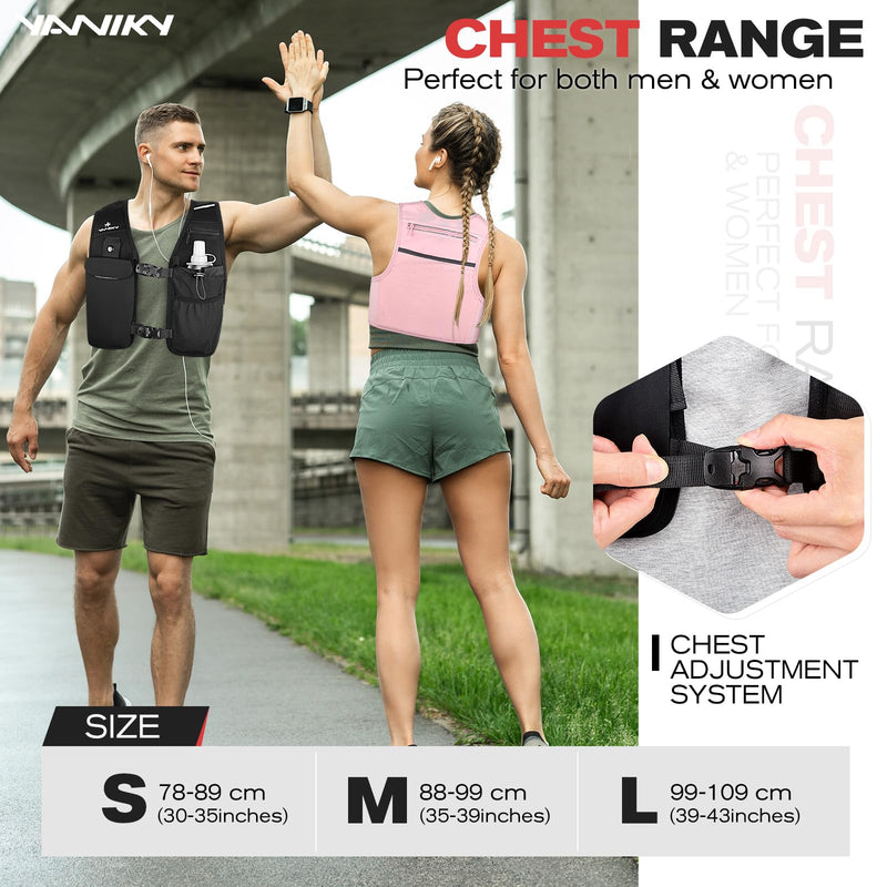 Running Vest for Women Men, Lightweight Breathable Hydration Vest with 500ml Soft Flask, Adjustable Reflective Running Vest with Pockets for Trail Running Hiking Medium-Black