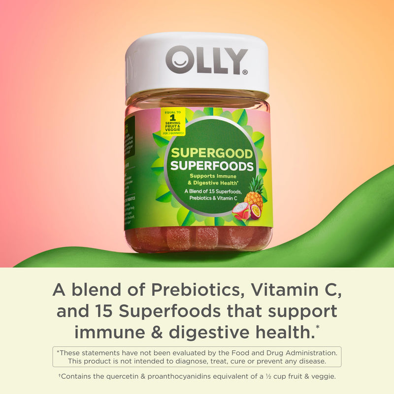 OLLY Supergood Superfoods Gummies, Supports Immune & Digestive Health,* 15 Superfoods, Prebiotics, Vitamin C, Tropical Bliss Flavor, 20 Day Supply - 60 Count - BeesActive Australia