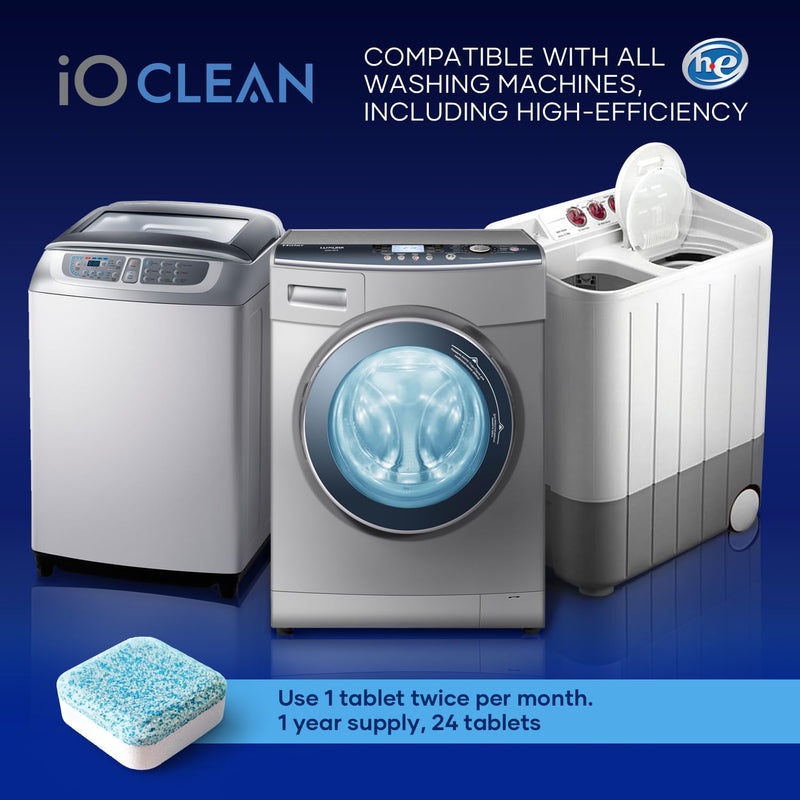 Washing Machine Cleaner and Descaler Tablets 24 Pcs - Deep Clean and Descaling for HE Front and Top Loaders Washer - High-Efficiency Tablets for a Fresh, Spotless Laundry, Remove Odor - 1 Year Supply - BeesActive Australia