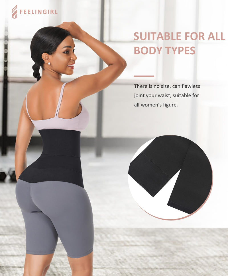 FeelinGirl Waist Trainer for Women Bandage Wrap Trimmer Belt Long Torso Tummy Wraps Belly Body Shaper Waist Trimmer Belt Aa/Black - One Size