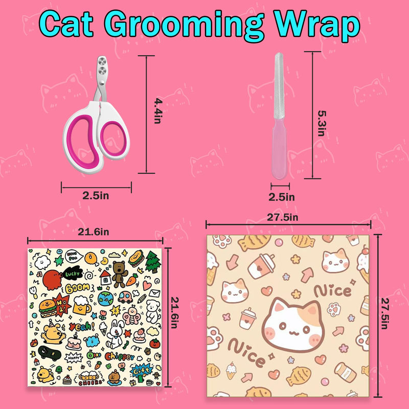 Cat Wrap for Cutting Nails, 2 Different Sizes Cat Restrain with Cat Nail Clipper and Nail File,Velcro Fabric for Cats,Cat Grooming Wrap,Self-Adherent/Anti-Scratch/Escape/Bitten( L21.6in &XL27.6in ) - BeesActive Australia