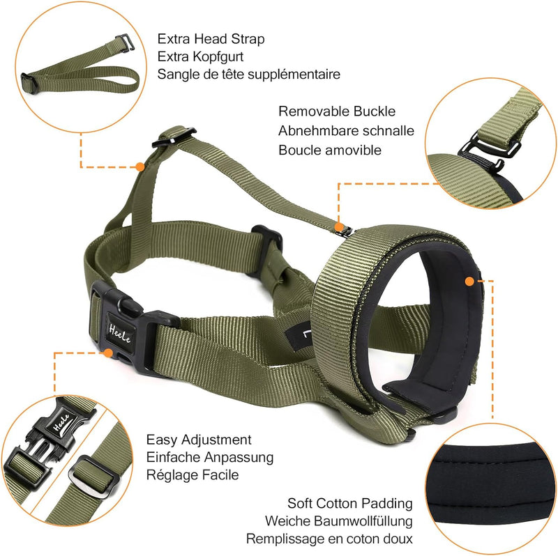HEELE Dog Muzzle, Circles Soft Comfortable Neoprene Padding Muzzles for Small Medium Large Dogs, Prevent Biting, Licking, and Chewing, Protection with Adjustable Bonus Connection Strap Army Green - BeesActive Australia
