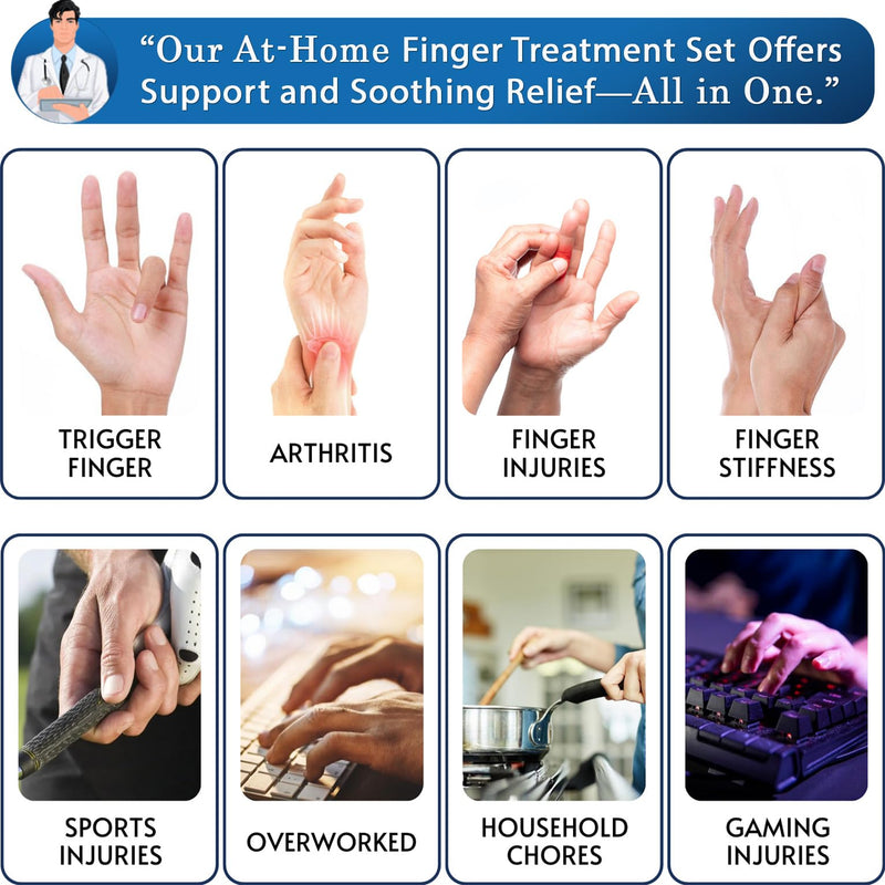 Simplation Trigger Finger Splint and Ice Pack (2+2 Set) for Pain Relief, Knuckle Immobilization, Straightening Arthritis, Injured Mallet Finger, Fits Index, Middle, Thumb, Ring Finger