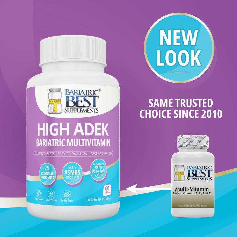 High ADEK Bariatric Multivitamin | DS, SADI & BPD/DS Surgery | Fat-Soluble Vitamins A D E K | 25 Essential Nutrients | ASMBS Compliant | Made in USA | 60 Tablets — 1 Month Supply